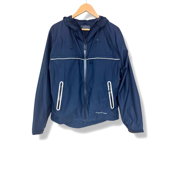 Vineyard Vines‎ Rain Jacket Women S Stow Go Windbreaker Hoodie Navy Blue Pockets - Picture 1 of 12
